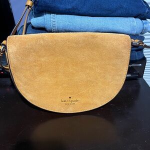 Kate Space Mustard Suede Luna Crescent Handbag